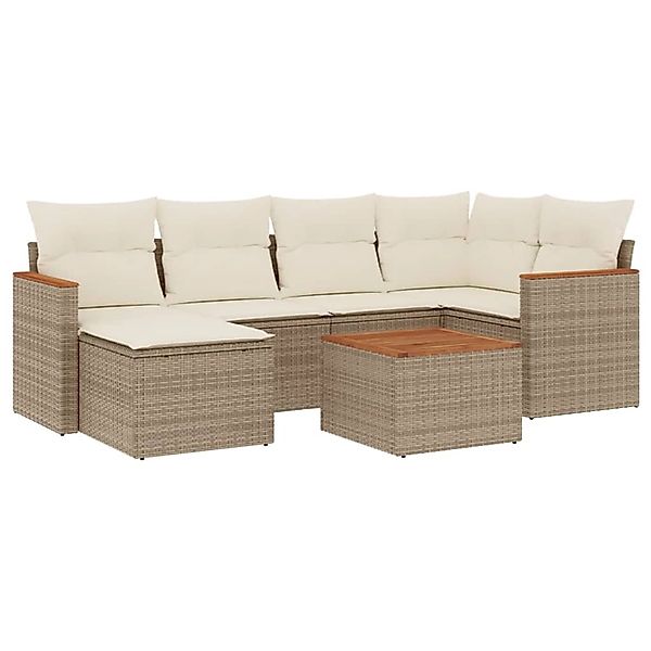 vidaXL 7-Tlg Garten-Sofagarnitur mit Kissen Beige Poly Rattan 3226184 günstig online kaufen