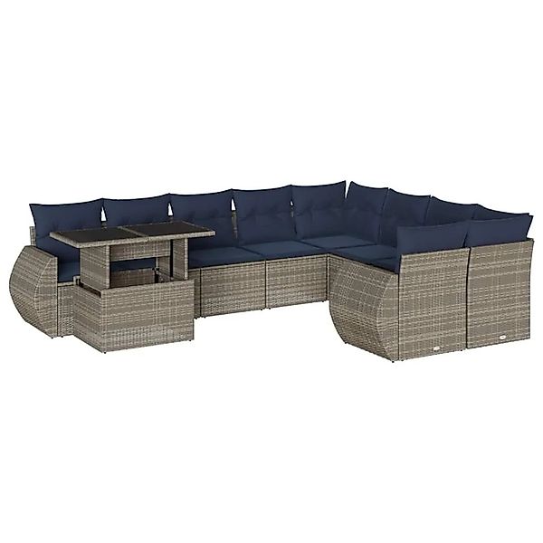 vidaXL 10-Tlg Gartensofa-Set mit Kissen Grau Polyrattan 3268771 günstig online kaufen