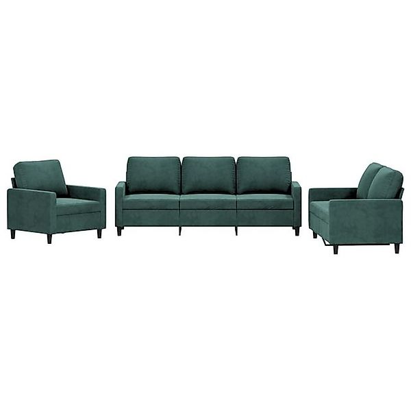 vidaXL Sofa, 3-tlg. Sofagarnitur mit Kissen Dunkelgrün Samt günstig online kaufen