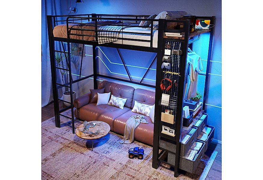 Ulife Hochbett mit Trockenstab, Einlegeböden, 4 Schubladen, USB+TYPE-C Stec günstig online kaufen