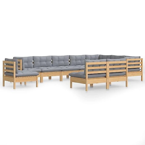 vidaXL 10-Tlg Garten-Lounge-Set mit Grauen Kissen Kiefer Massivholz 3096754 günstig online kaufen