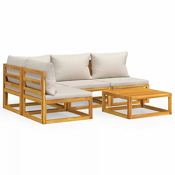 Vidaxl 5-tlg. Garten-lounge-set Mit Hellgrauen Kissen Massivholz günstig online kaufen