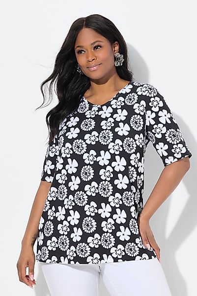 Ulla Popken T-Shirt T-Shirt Blüten A-Linie günstig online kaufen