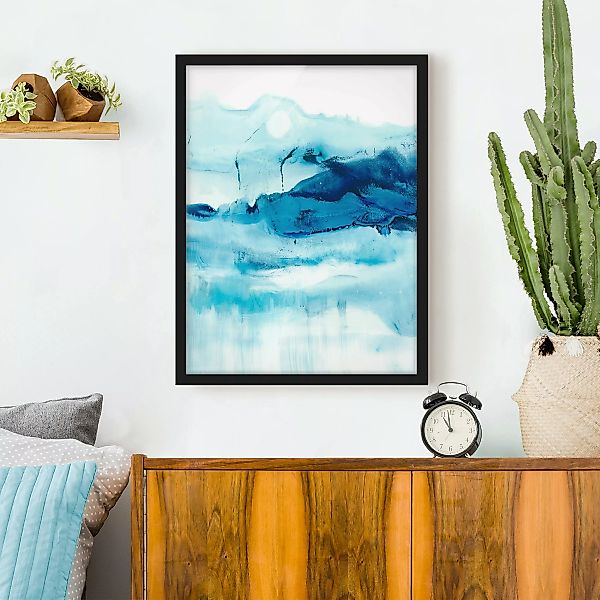 Bild mit Rahmen Abstrakt - Hochformat Blaue Strömung I günstig online kaufen