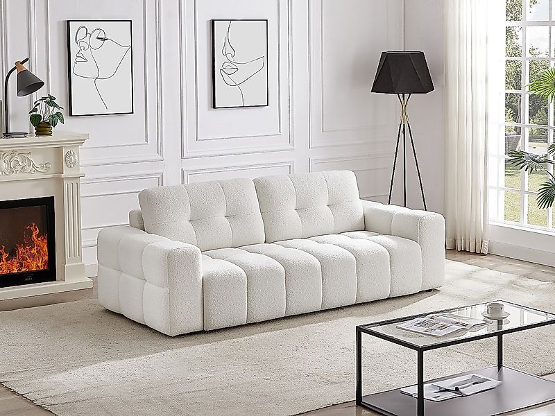 Sofa 3-Sitzer - Bouclé-Stoff - Weiß - SOPELANA günstig online kaufen