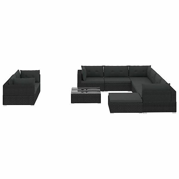10-tlg. Garten-lounge-set Mit Auflagen Poly Rattan Schwarz günstig online kaufen