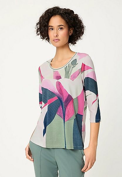 Olsen T-Shirt Shirt mit floralem Panneaux-Print und Ziersteinen günstig online kaufen