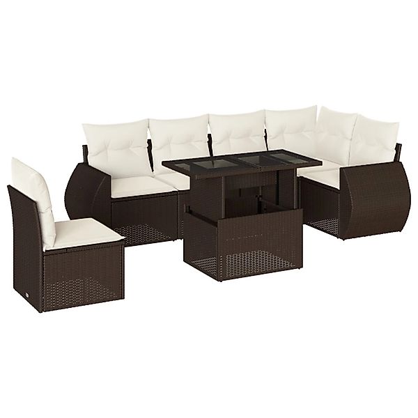 vidaXL 7-Tlg Garten-Sofagarnitur mit Kissen Braun Poly Rattan 3268573 günstig online kaufen
