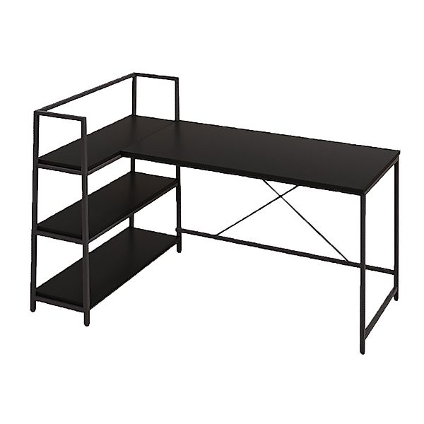 COSTWAY Schreibtisch, L-förmig, mit Regalen, Metallgestell, günstig online kaufen
