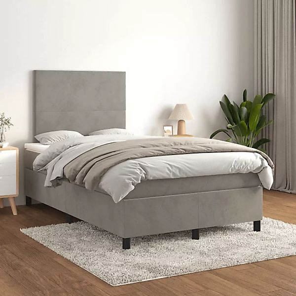 vidaXL Boxspringbett Boxspringbett mit Matratze Hellgrau 120x200 cm Samt Be günstig online kaufen