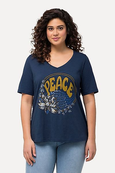 Ulla Popken T-Shirt T-Shirt Pailletten Classic V-Ausschnitt Halbarm günstig online kaufen