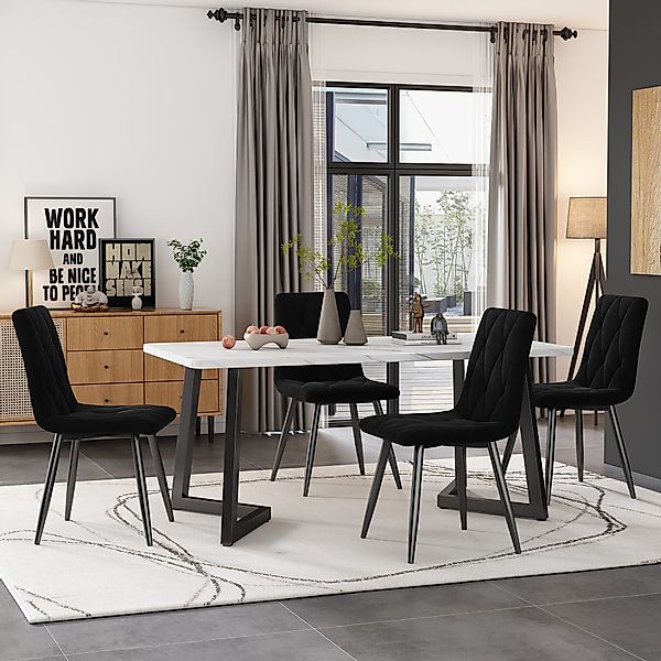 Esszimmerstühle, 4 Set Komfortable Moderne Metall Essstühle mit Samtoptik R günstig online kaufen