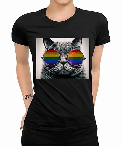 Quattro Formatee Kurzarmshirt Katze - Stolz Regenbogen LGBT Gay Pride Damen günstig online kaufen