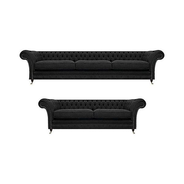 JVmoebel Chesterfield-Sofa Set 2x Sofas Textil Polstermöbel Schwarz Sofagar günstig online kaufen