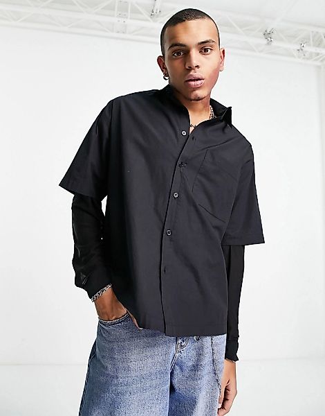 ASOS DESIGN – Oversize-Hemd in Schwarz mit Ärmeln aus Netzmaterial günstig online kaufen
