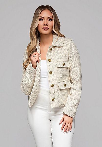 OMBRE Bouclèjacke Kurze Tweedjacke mit goldfarbenen Knöpfen und Klappentasc günstig online kaufen