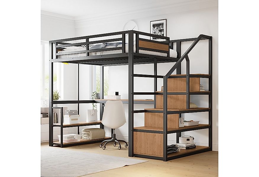 MODFU Hochbett Funktionsbett Kinderbett (Metall-Hochbett mit Aufbewahrungsl günstig online kaufen