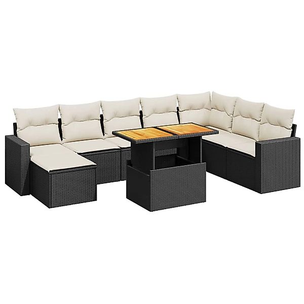 vidaXL 9-Tlg Garten-Sofagarnitur mit Kissen Schwarz Poly Rattan 3275625 günstig online kaufen