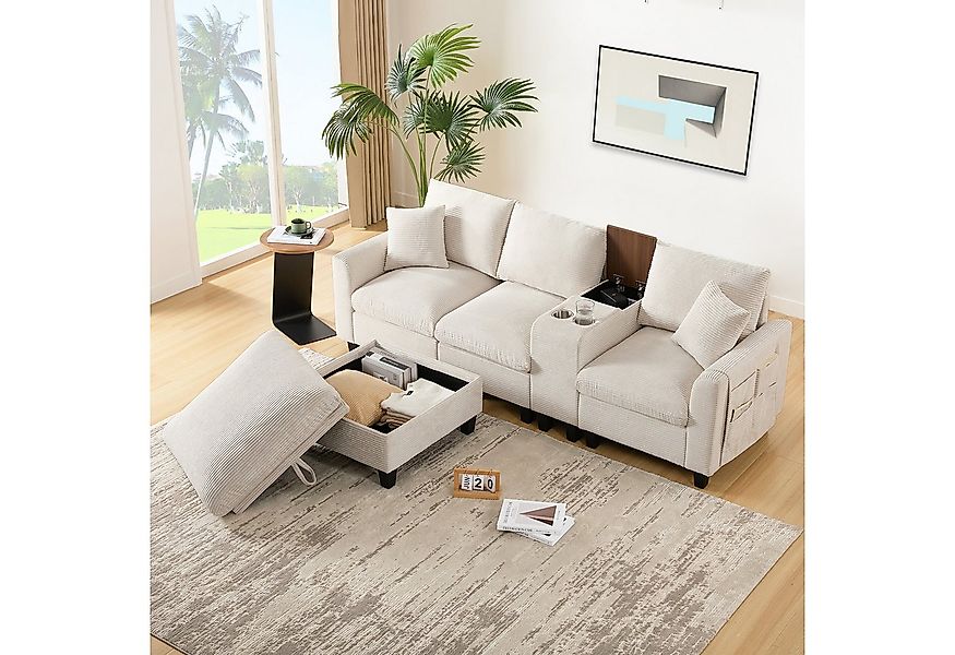 i@home Ecksofa 4-Sitzer-Sofa, L-Form Sofa, mit Konsole, 2 Becherhaltern, US günstig online kaufen