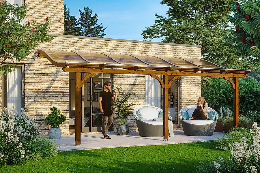 Skan Holz Terrassenüberdachung Venezia 648 x 389 cm Leimholz Nussbaum günstig online kaufen