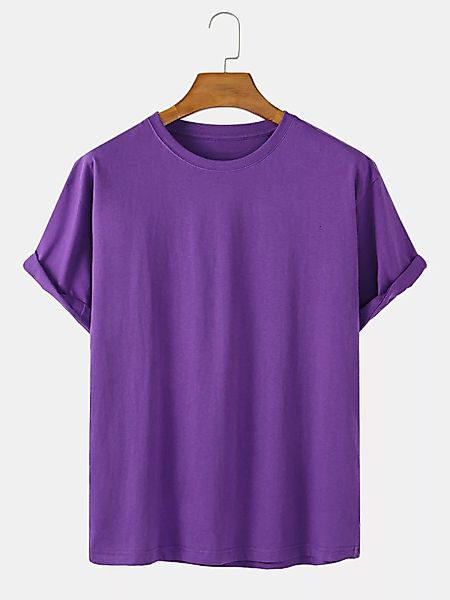 Herren Baumwolle einfarbig atmungsaktiv lässig lose O-Ausschnitt T-Shirts günstig online kaufen