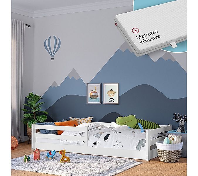 Bellabino Kinderbett Iskri mit Rausfallschutz und Lattenrost (weiß, mit Mat günstig online kaufen