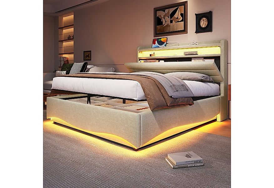 TavilaEcon Boxspringbett Polsterbett mit LED-Beleuchtung und Hydraulikmecha günstig online kaufen