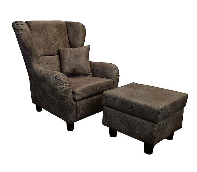 luma-home Ohrensessel 18005 (mit Hocker und Zierkissen, Wellenunterfederung günstig online kaufen