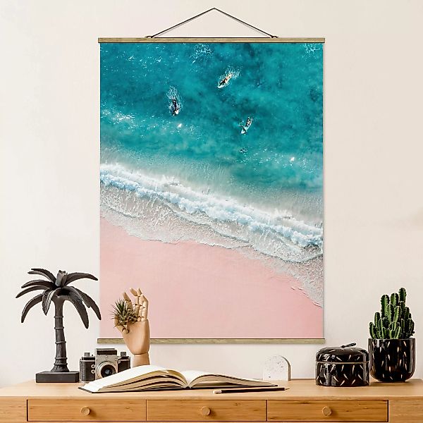 Stoffbild mit Posterleisten Drei Surfer paddeln zum Ufer günstig online kaufen