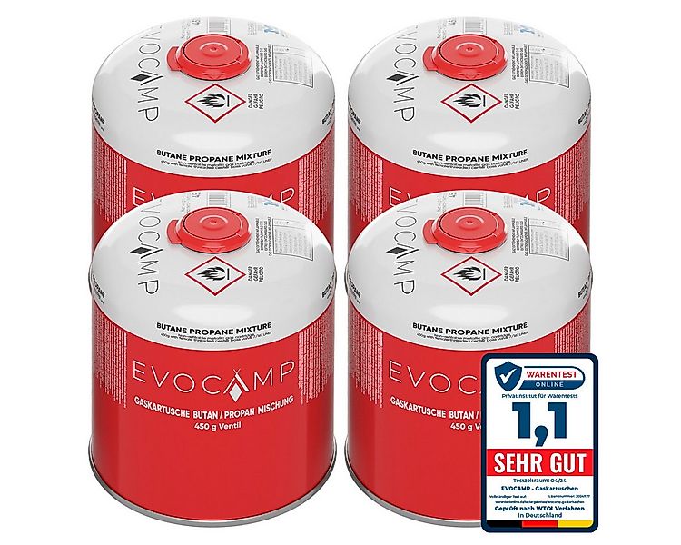 EVOCAMP Gaskartusche 4x Propan Butan 450g, Schraubkartusche Eurogewinde 7/1 günstig online kaufen