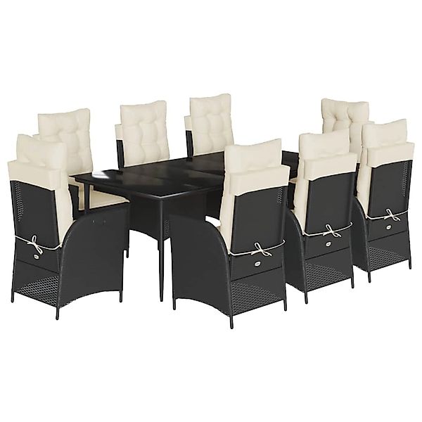 vidaXL 9-Tlg Garten-Essgruppe mit Kissen Schwarz Poly Rattan 3213163 günstig online kaufen