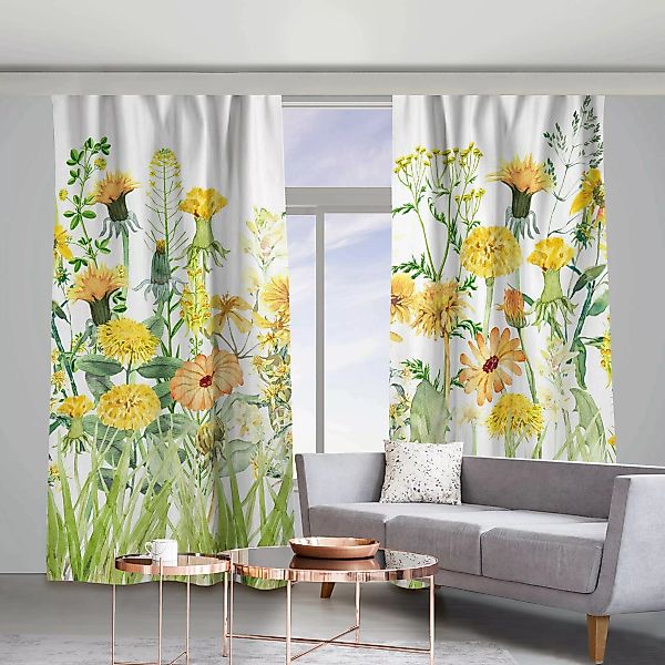 Vorhang Aquarellierte Blumenwiese in Gelb günstig online kaufen