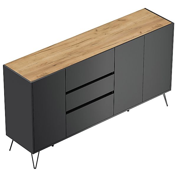 Posseik Sideboard Industrial Q 3 Schubladen 3 Türen 180 cm Grafit Eiche Top günstig online kaufen