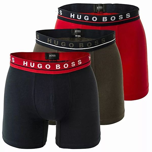 HUGO BOSS Herren Boxer Briefs - Logobund, Cotton Stretch, 3er Pack Rot/Blau günstig online kaufen