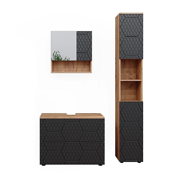Vicco Badmöbel-Set Irma Anthrazit/Goldkraft Eiche 3 Teile mit Schubladensch günstig online kaufen