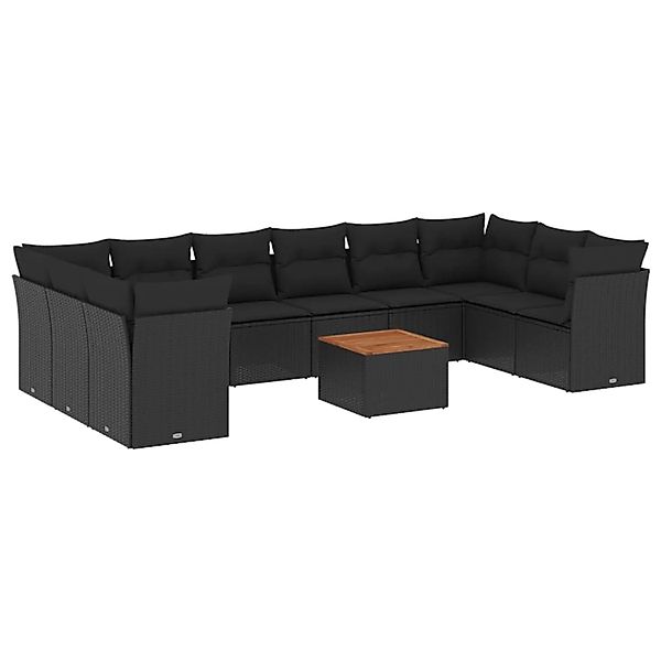 vidaXL 11-Tlg Garten-Sofagarnitur mit Kissen Schwarz Poly Rattan 3256160 günstig online kaufen