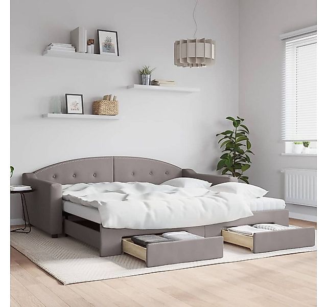 vidaXL Bett, Tagesbett Ausziehbar mit Schubladen Taupe 100x200 cm Stoff günstig online kaufen