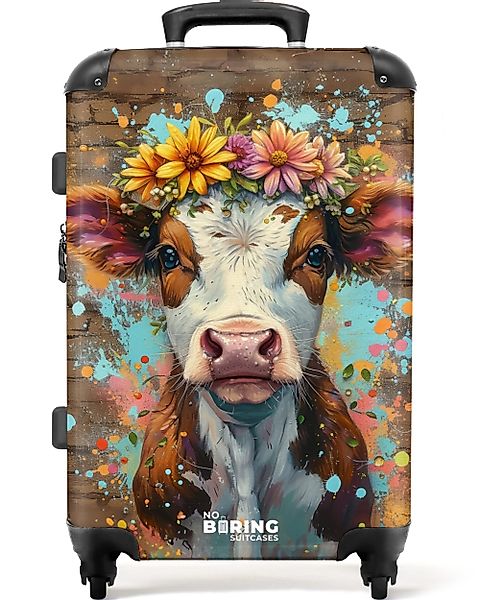 NoBoringSuitcases.com© Hartschalen-Trolley Graffiti-Kuh mit bunten Blumen günstig online kaufen