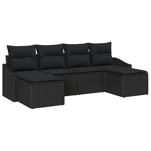 vidaXL Loungesofa 6-teilige Garten-Essgruppe mit Kissen, schwarzes Poly-Rat günstig online kaufen