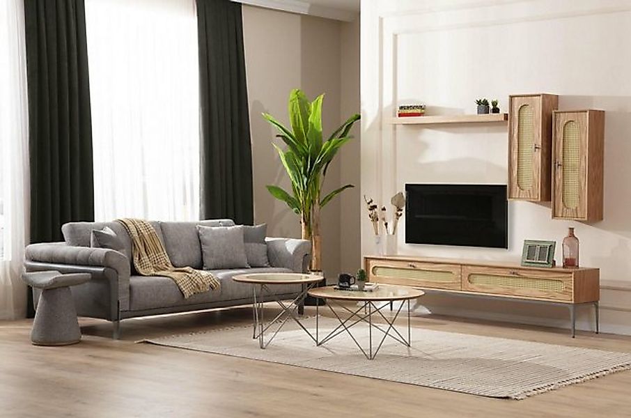 Xlmoebel Sofa Fernsehschrank Lowboard RTV-Möbel Sofa 3-Sitzer mit 2 Couchti günstig online kaufen