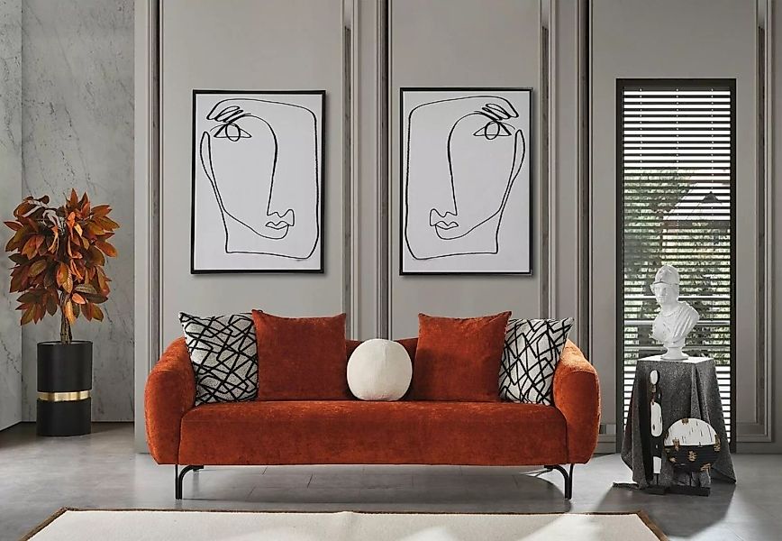 JVmoebel Sofa Dreisitzer Sofa 3 Sitzer Sofas Design Modern Stoff Orange, 1 günstig online kaufen