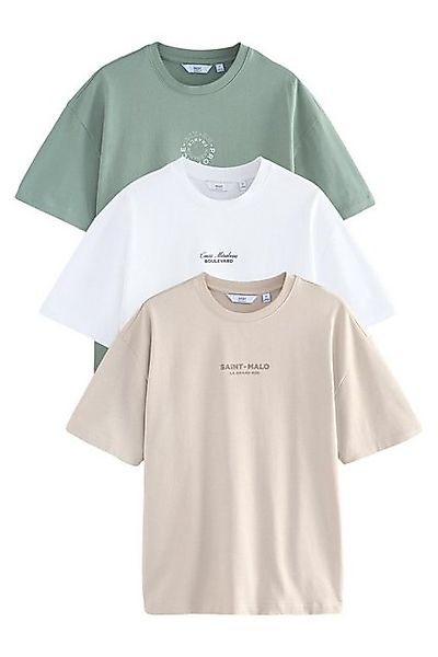 Next Print-Shirt Relaxed Fit T-Shirt mit Grafik-Print aus Baumwolle (3-tlg) günstig online kaufen