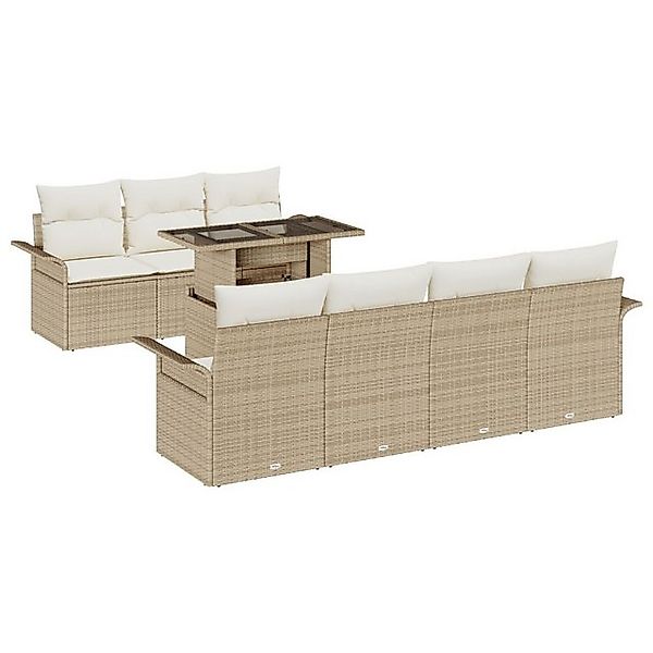 vidaXL Loungesofa 8-tlg. Garten-Sofagarnitur mit Kissen Beige Poly Rattan, günstig online kaufen