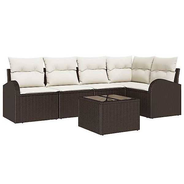 vidaXL Loungesofa 5-teiliges Garten Sofa Set mit Kissen Grau Poly-Rattan, 6 günstig online kaufen