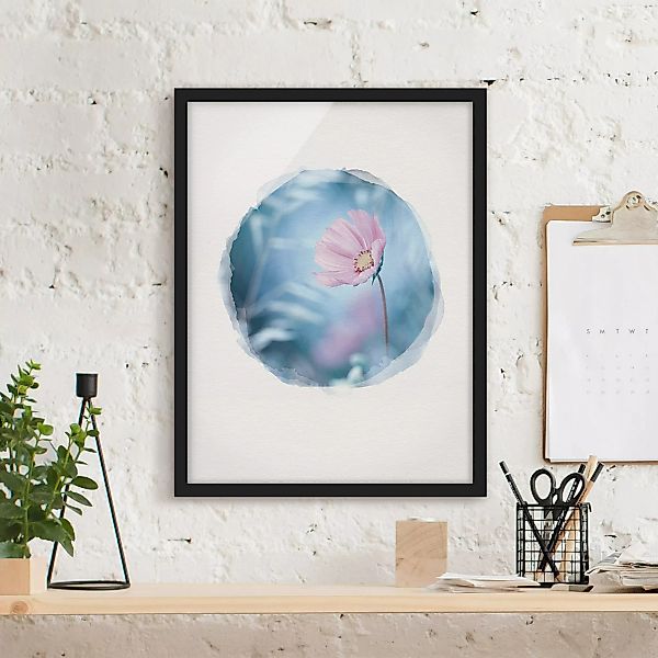 Bild mit Rahmen Blumen - Hochformat Wasserfarben - Blüte in Pastell günstig online kaufen