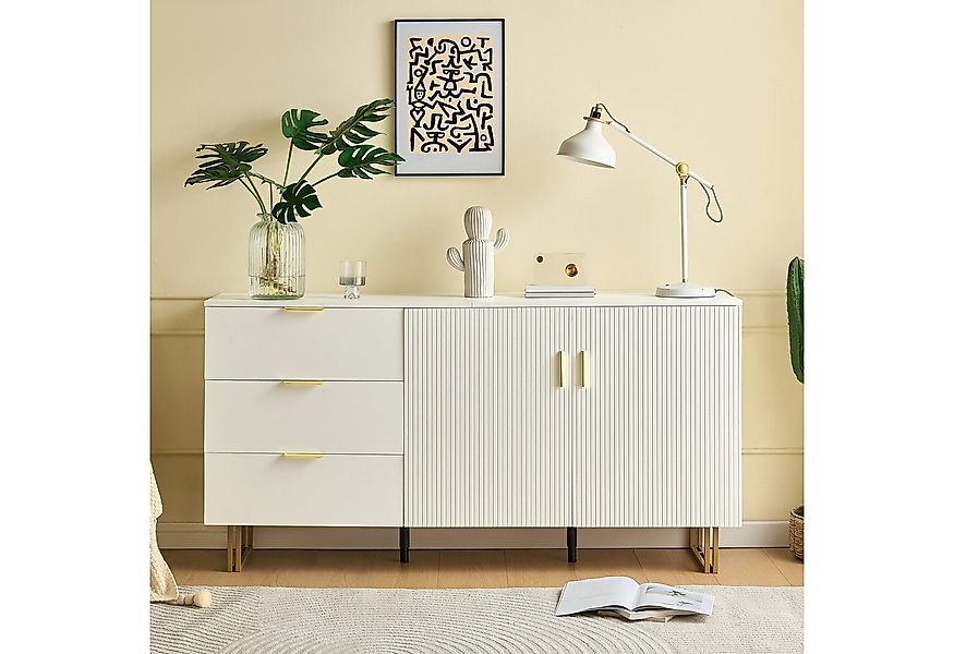 Merax Sideboard mit Gold-Akzenten, Zinklegierung-Griffe & Stahlbeine (160 L günstig online kaufen