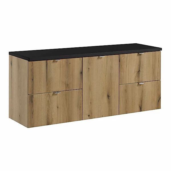 Doppel-Waschtischunterschrank 140cm, in Eiche und schwarz, NEWPORT-56-OAK günstig online kaufen