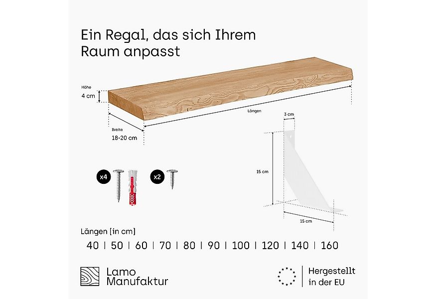 LAMO Manufaktur Wandregal mit weißem Vintage Regalträger 40 cm, Komplett-Se günstig online kaufen