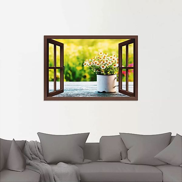 Artland Wandbild "Fensterblick Garten mit Gänseblümchen", Blumen, (1 St.), günstig online kaufen