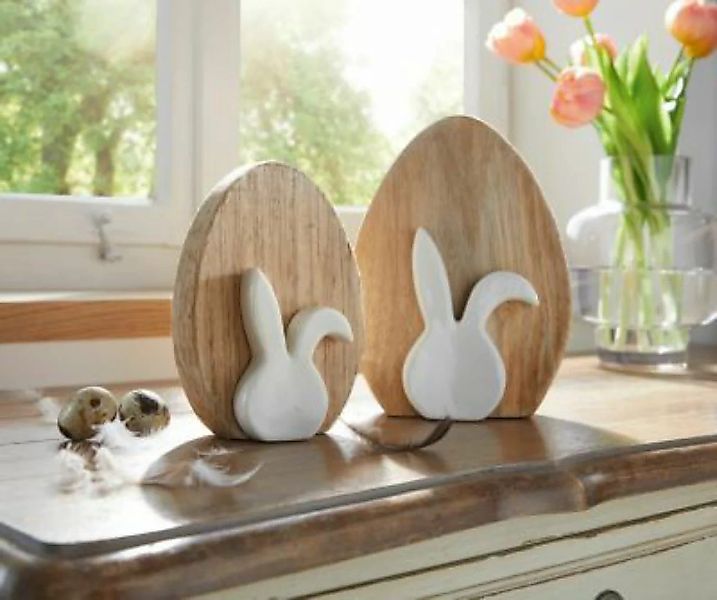 HOME Living Deko Ei mit Hase Dekofiguren beige/weiß günstig online kaufen
